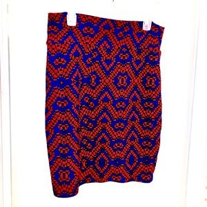 Lularoe Cassie Pencil Skirt Red & Blue Large
